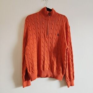 POLO RALPH LAUREN I L Quarter Zip Cable Knit Sweater I orange
